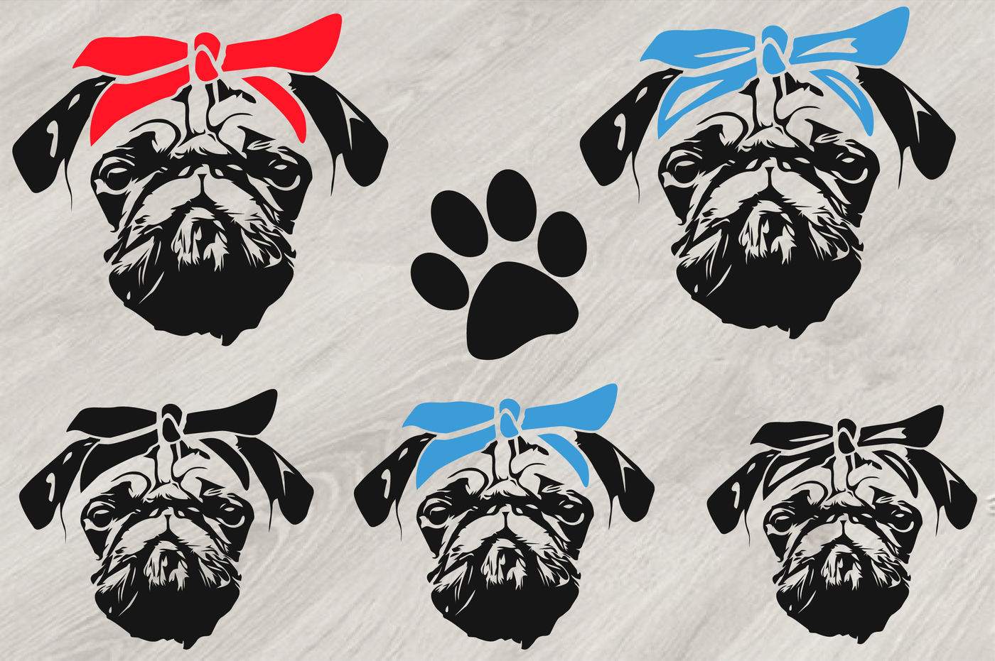 Download Pugs Dogs Head Whit Bandana Silhouette SVG Family Pet cute ...
