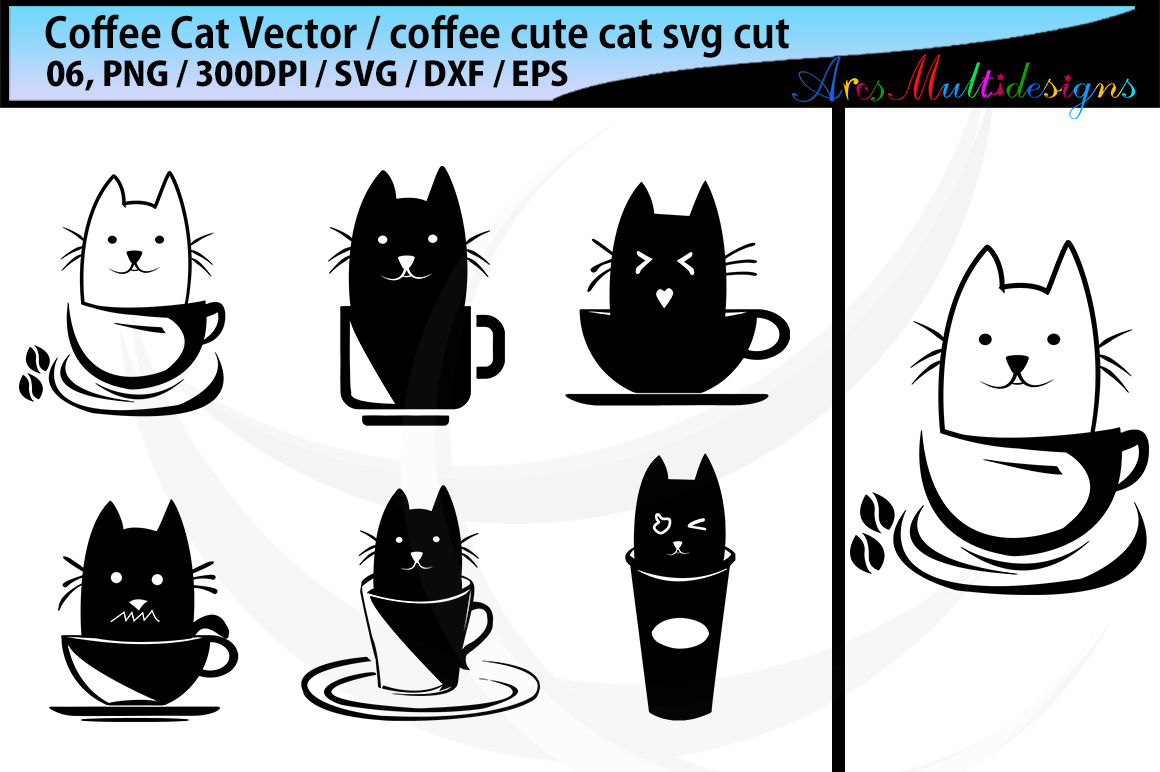 Coffee Cat Silhouette Svg Coffee Svg Cat Svg Coffee Silhouette By Arcsmultidesignsshop Thehungryjpeg Com