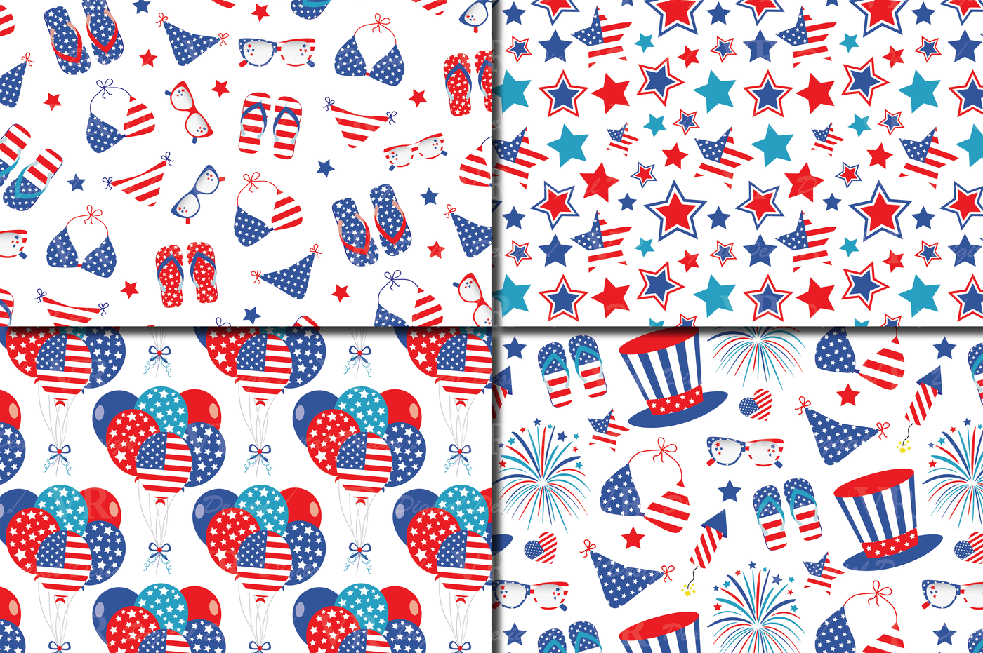 Independence Day America Usa Red And Blue Patterns Seamless Pattern