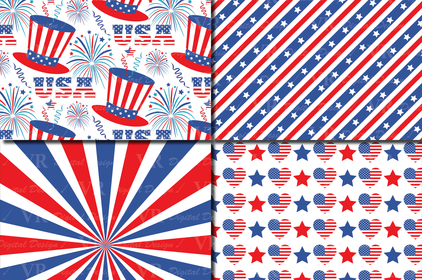 4th of July Digital Paper / USA Independence Day patriotic backgrounds By VR Digital Design | TheHungryJPEG