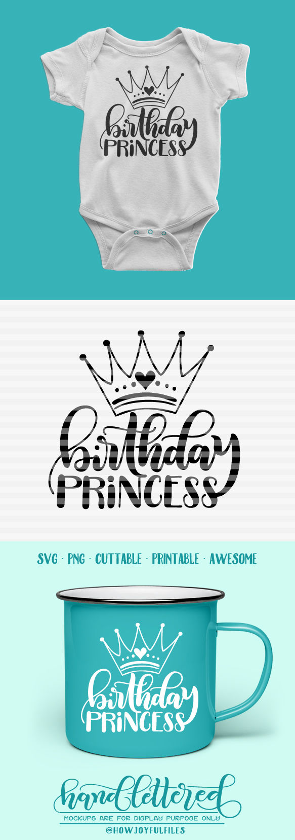 Birthday princess - SVG - PDF - DXF - hand drawn lettered ...