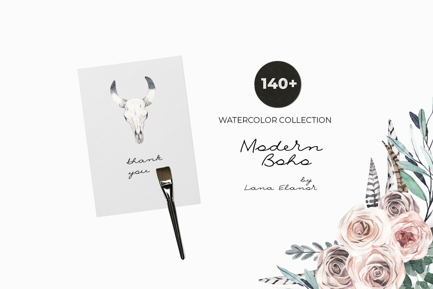 Modern Boho Nude Floral Watercolor Collection By Lana Elanor Thehungryjpeg Com