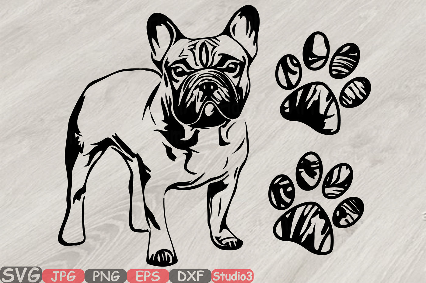 Download French Bulldog Silhouette Svg Cut Layer Cute Dog Paw Family Pet 820s By Hamhamart Thehungryjpeg Com