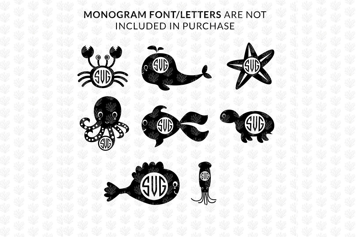 Sea Animal Monogram Frame Svg Bundle By Coralcuts Thehungryjpeg Com