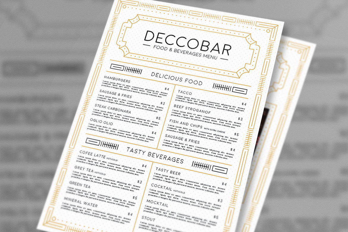 Hiel Richtlijnen Betrouwbaar Art Deco Food & Beverages Menu By The Good Store | TheHungryJPEG