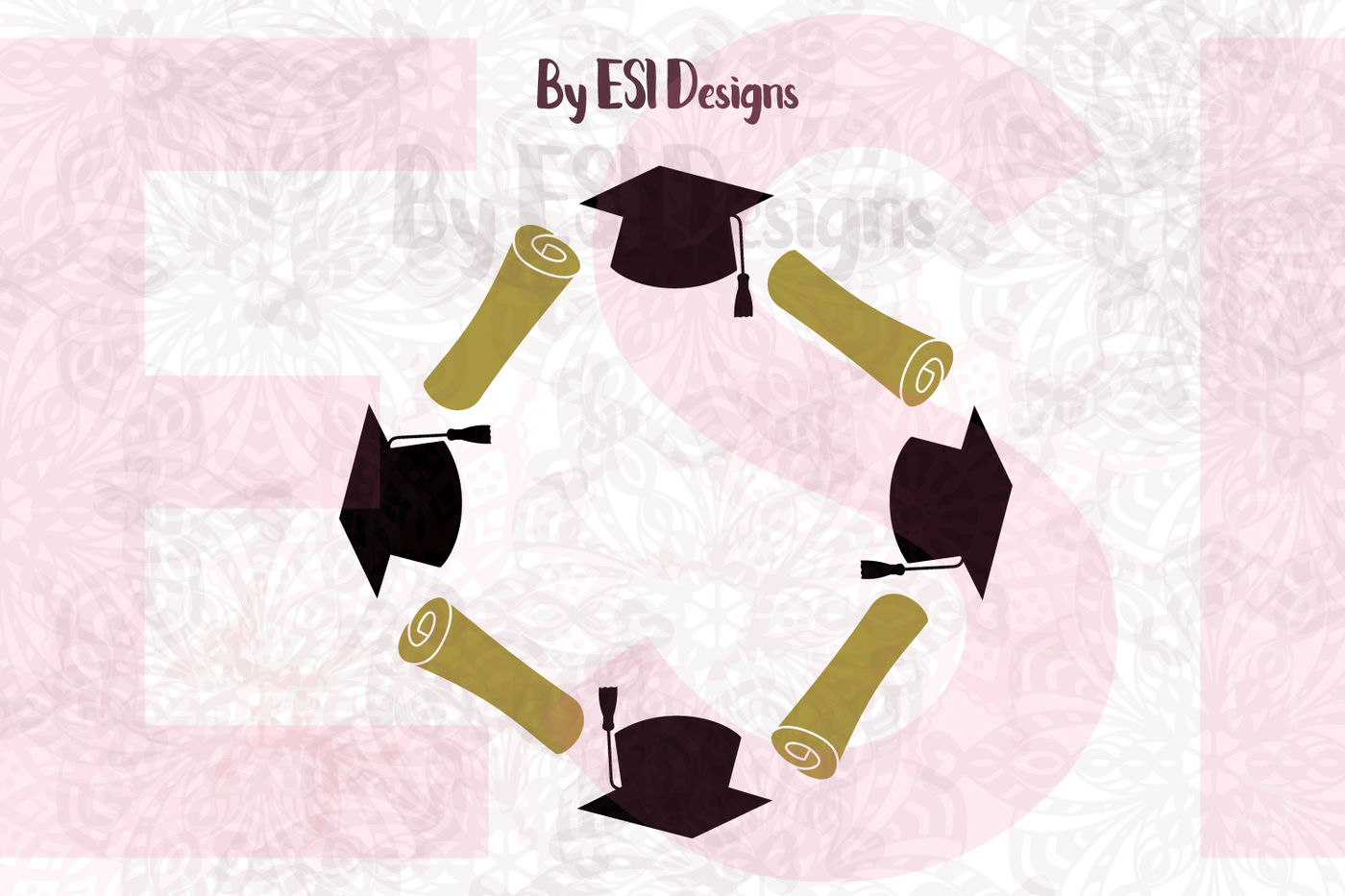 Download Graduation Cap and Scroll Circle Monogram Frame | SVG,DXF,EPS,PNG By ESI Designs | TheHungryJPEG.com