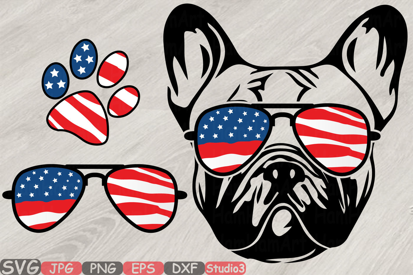 Bulldog Usa Flag Glasses Paw Silhouette Svg French Dog 4th Of July 827 By Hamhamart Thehungryjpeg Com