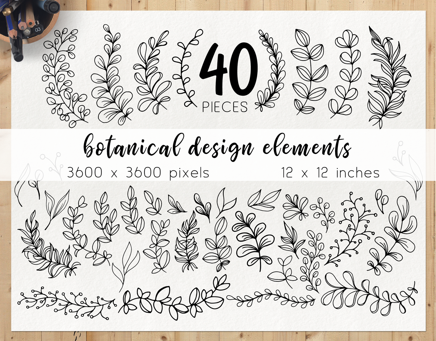 Hand drawn floral elements - doodle leaves clipart, floral doodle By ...