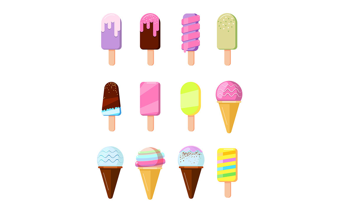 Cartoon ice cream in wafer cone, ice lolly vector collection By ONYX |  TheHungryJPEG
