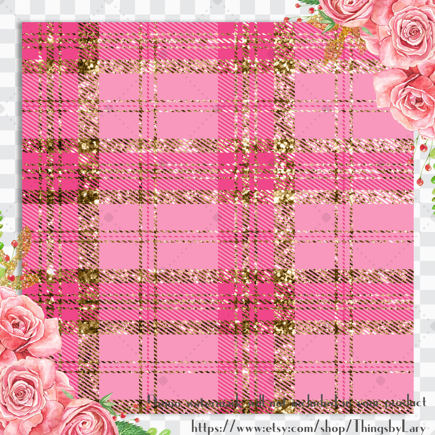 Pink & Burgundy Jagged Edge Plaid Wrapping Paper