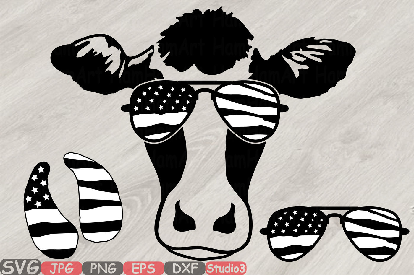 Cow Usa Flag Glasses Silhouette Svg 4th July 833s By Hamhamart Thehungryjpeg Com