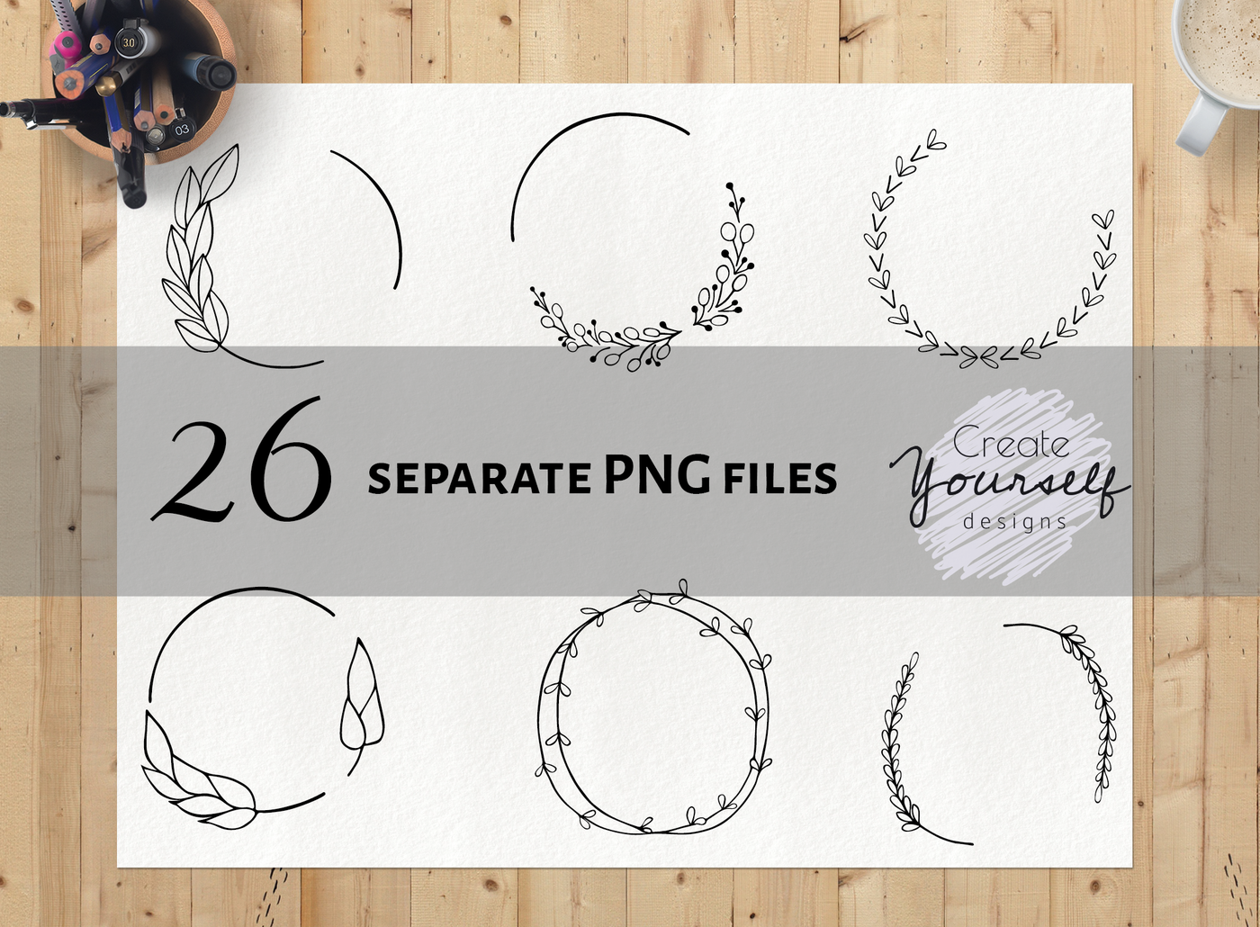 Hand drawn wreath clipart set - doodle wreath clipart, wreath elements