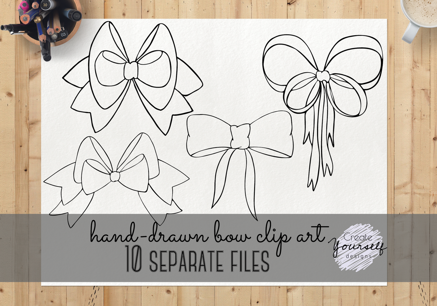 Hand Drawn Bow Clip Art Set - Doodle Ribbon Clip Art, Bow Elements By 