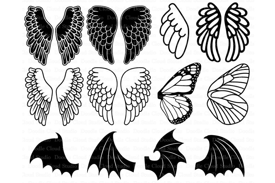 Angel Wings Svg Bat Wings Monarch Butterfly Wing Svg By Doodle Cloud Studio Thehungryjpeg Com
