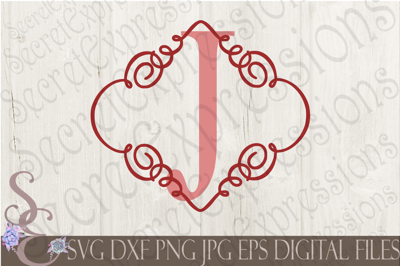 Letter J Initial Swirl Border Monogram SVG By ...