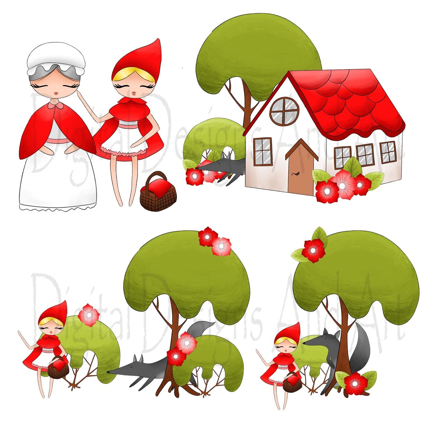 Little Red Riding Hood Clipart By Digitaldesignsandart Thehungryjpeg Com