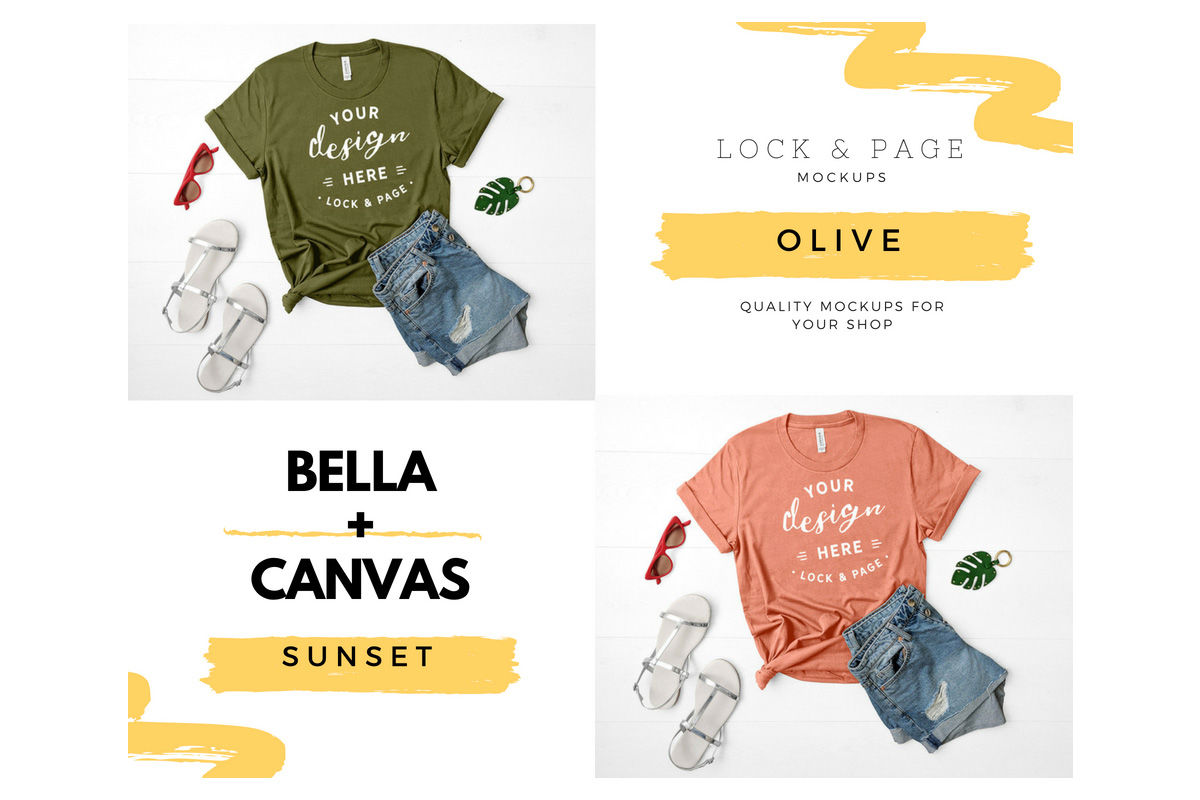 Download Bella Canvas 3001 T Shirt Mockup Flat Lay Bundle Vol 5 By Lock And Page Thehungryjpeg Com