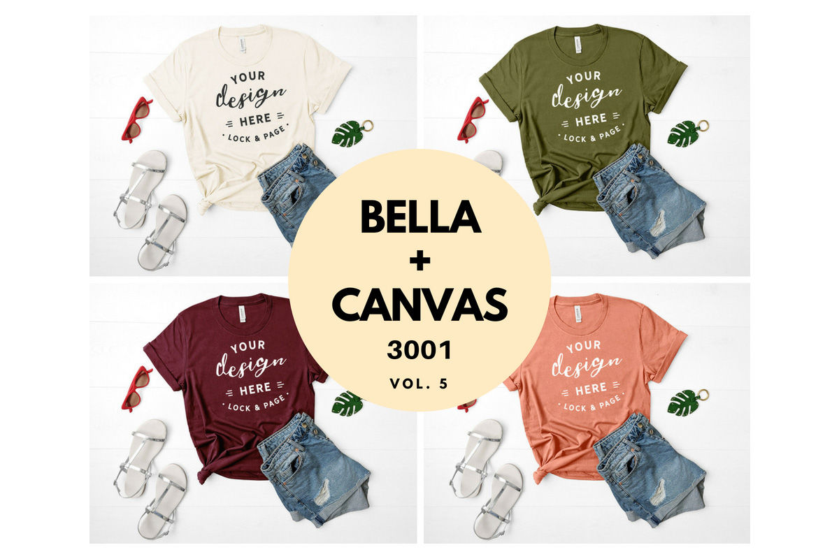 Download Bella Canvas 3001 T Shirt Mockup Flat Lay Bundle Vol 5 By Lock And Page Thehungryjpeg Com
