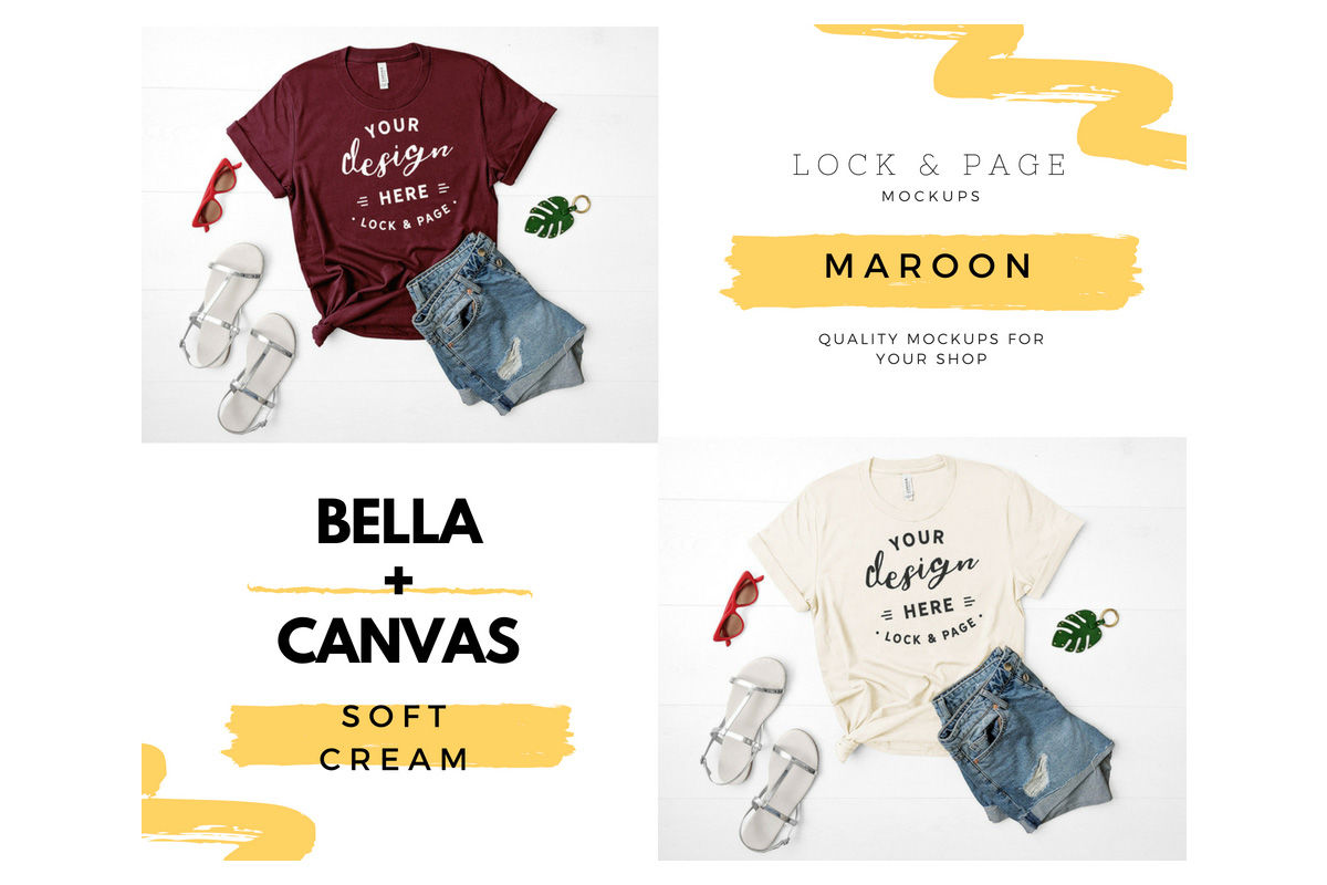 Download Bella Canvas 3001 T Shirt Mockup Flat Lay Bundle Vol 5 By Lock And Page Thehungryjpeg Com