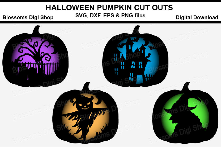 Halloween Pumpkin Cut Outs Svg Dxf Eps Png Files By Blossoms Digi Shop Thehungryjpeg Com