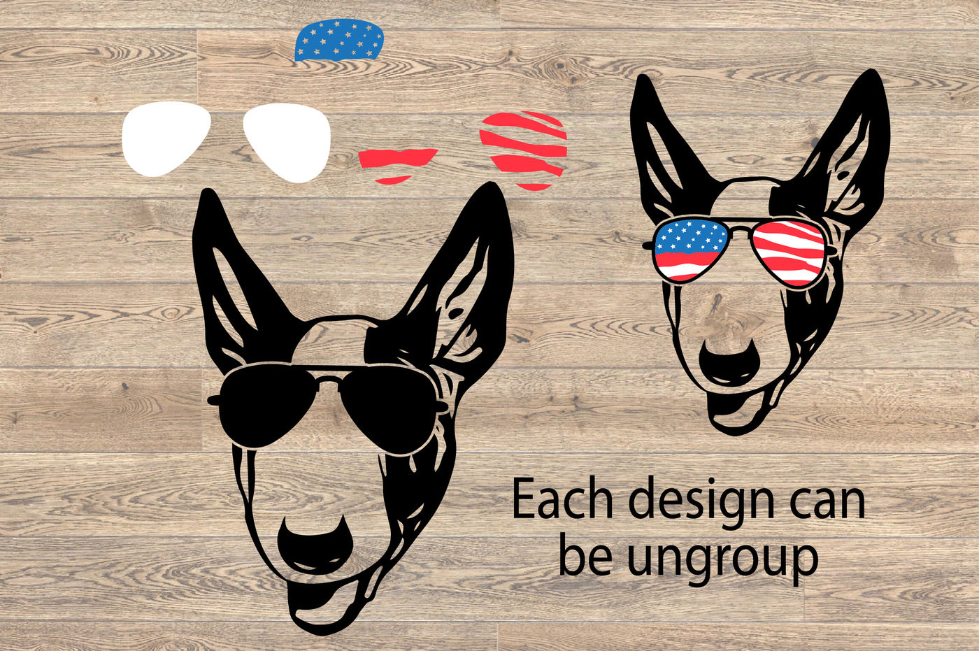 Download Bull Terrier Dog USA Flag Glasses Paw Silhouette SVG 4th ...