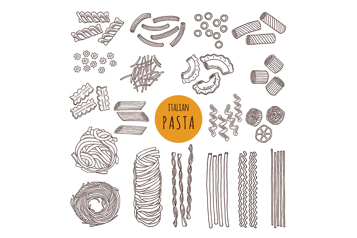 Premium Vector  Drawn set of types of pasta illustration italian pasta