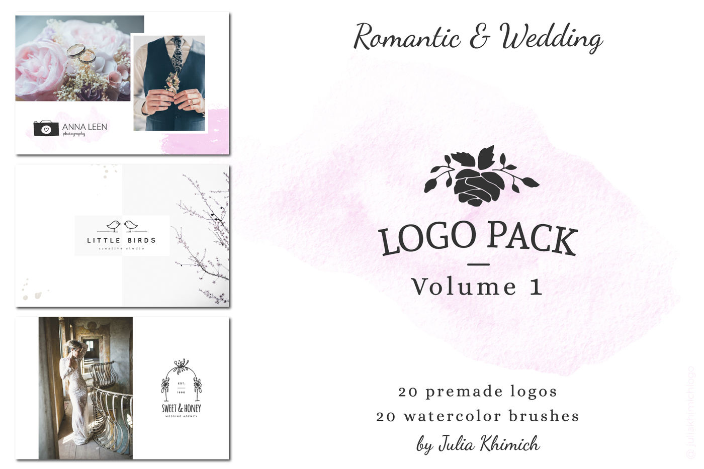 Logo Pack Vol 1 Romantic Wedding By Julia Khimich Design Thehungryjpeg Com