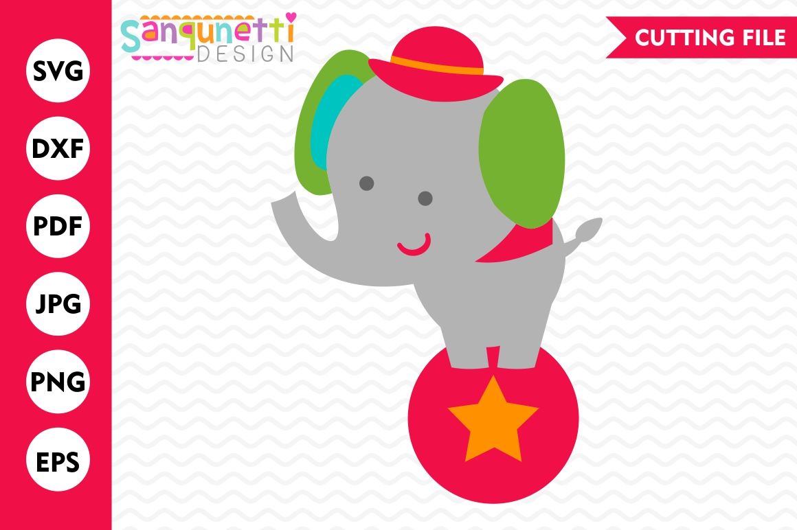 Circus elephant svg, JPG, PNG, DXF, EPS By Sanqunetti Design