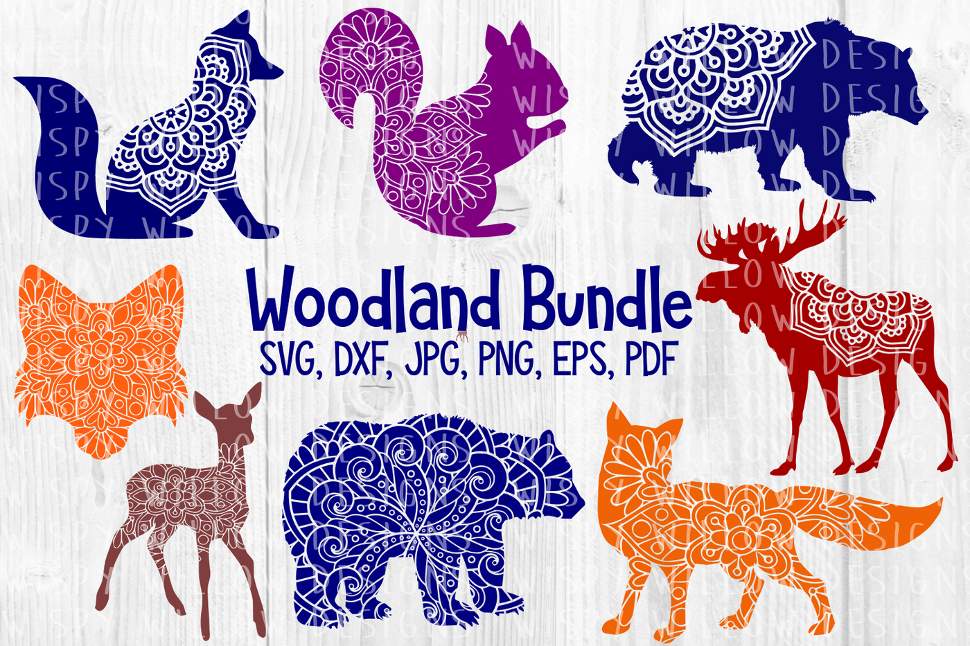 Woodland Animal Mandala Svg Bundle Fox Bear Elk Moose Squirrel By Wispy Willow Designs Thehungryjpeg Com