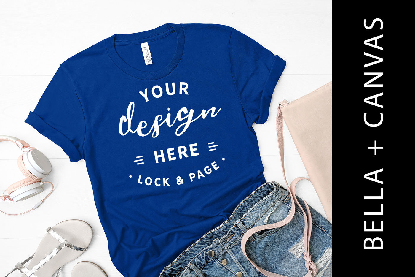 True Royal Bella Canvas 3001 T-Shirt Mockup Blue T Shirt Flat Lay By Lock and Page ...