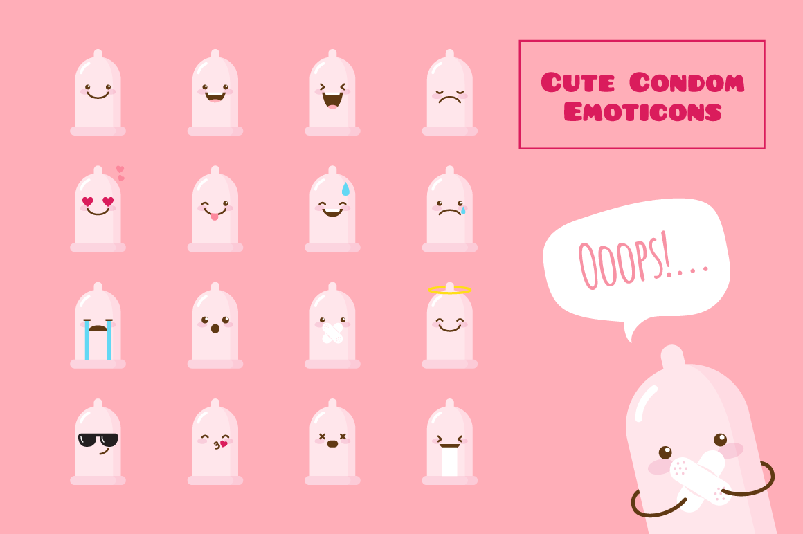 Cute and Funny Condom Emoticons By Trapezoid | TheHungryJPEG.com