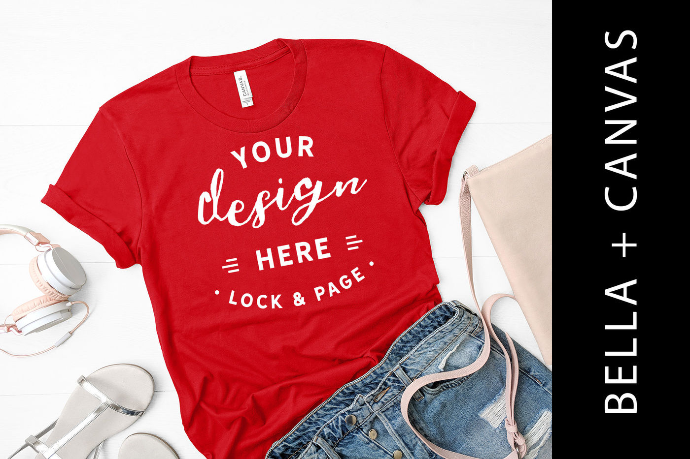 Bella Canvas 3001 Red T-shirt Mockup for Fall Bella Canvas Autumn Unisex Tee Mock up Flat Lay Simple Modern Instant Download T1