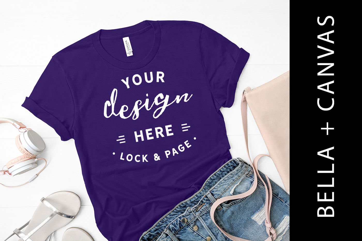 Download Purple Bella Canvas T Shirt Mockup Flat Lay Ladies By Lock And Page Thehungryjpeg Com