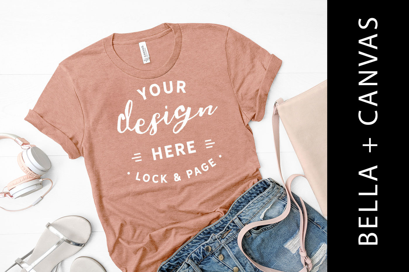 Download Heather Prism Sunset Bella Canvas 3001 Tshirt Mockup Apparel Flat Lay By Lock And Page Thehungryjpeg Com