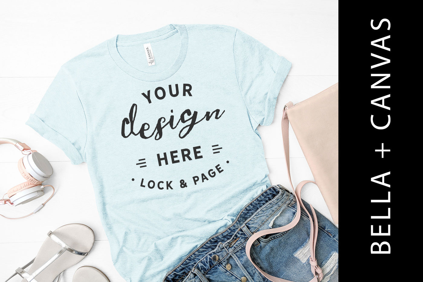 Download Heather Prism Ice Blue T Shirt Mockup Bella Canvas 3001 Flat Lay By Lock And Page Thehungryjpeg Com