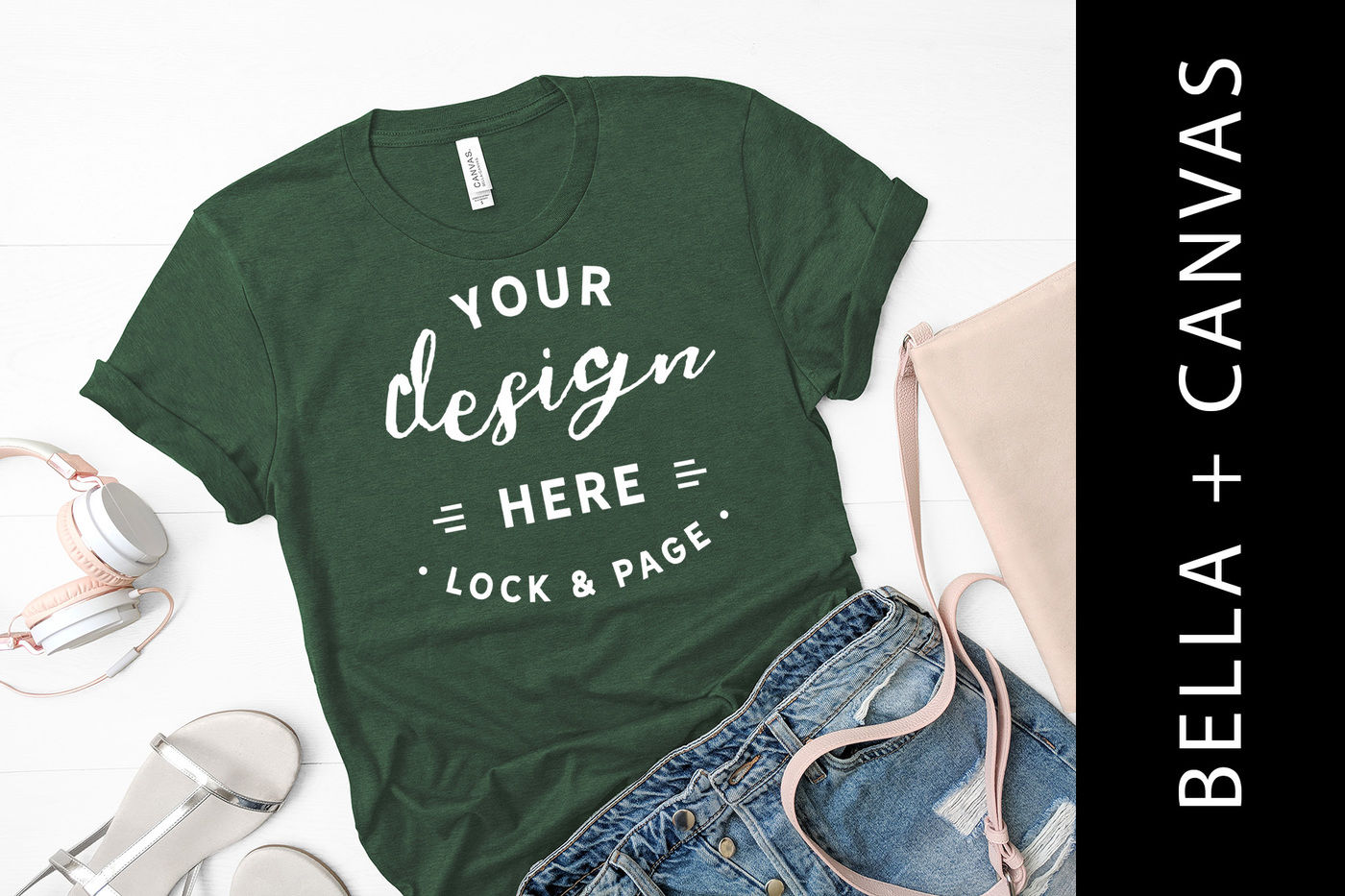Download Heather Green Grass Bella Canvas 3001 T Shirt Mockup Ladies Flat Lay By Lock and Page ...
