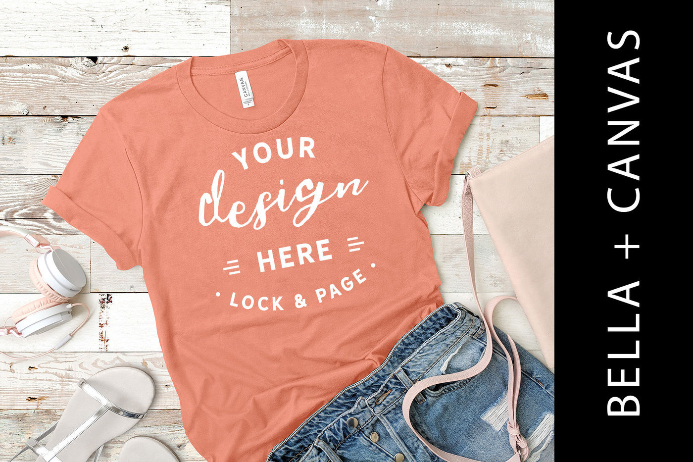 Download Bella Canvas 3001 Sunset Women S Tshirt Mockup Beach Apparel Flat Lay By Lock And Page Thehungryjpeg Com