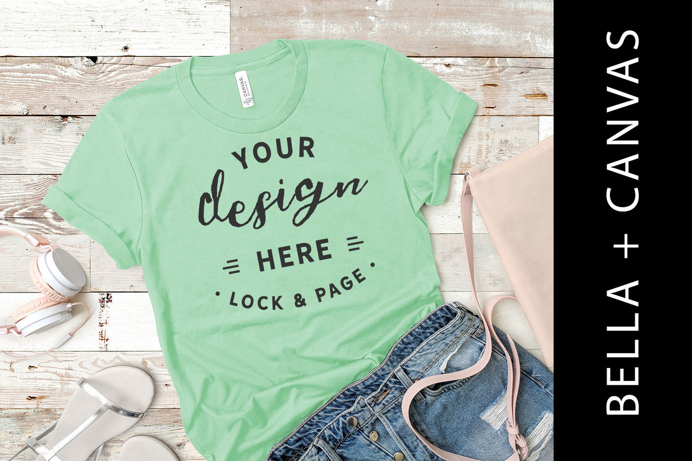 Mint T Shirt Mockup Bella Canvas 3001 Tee Shirt Mock Up Women S By Lock And Page Thehungryjpeg Com