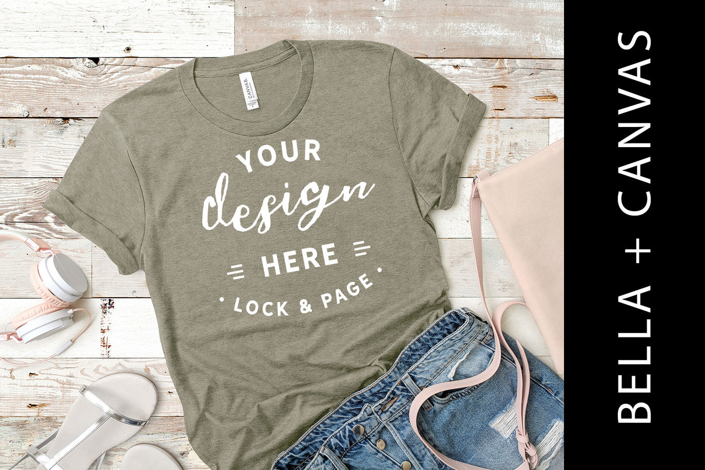 Download Heather Stone Bella Canvas 3001 T-Shirt Mockup TShirt Props Mockup By Lock and Page ...