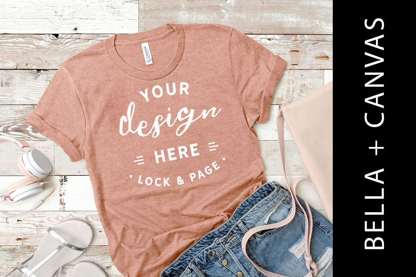 Download Heather Prism Sunset Bella Canvas 3001 TShirt Mockup Beach Flat Lay By Lock and Page ...