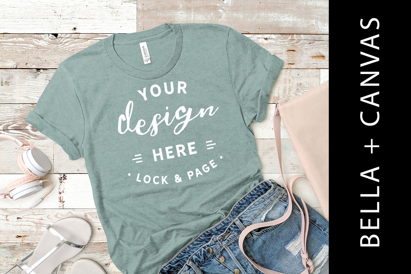 Heather Dusty Blue Bella Canvas 3001 T Shirt Mockup Ladies Flat Lay By Lock And Page Thehungryjpeg Com