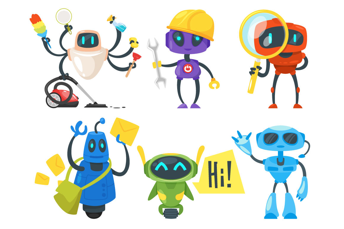 6 Robots Of Different Professions By Cartoon Time Thehungryjpeg Com