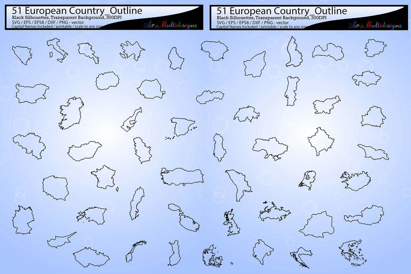 European Country Outline Map Silhouette Vector European Country Map By Arcsmultidesignsshop Thehungryjpeg Com