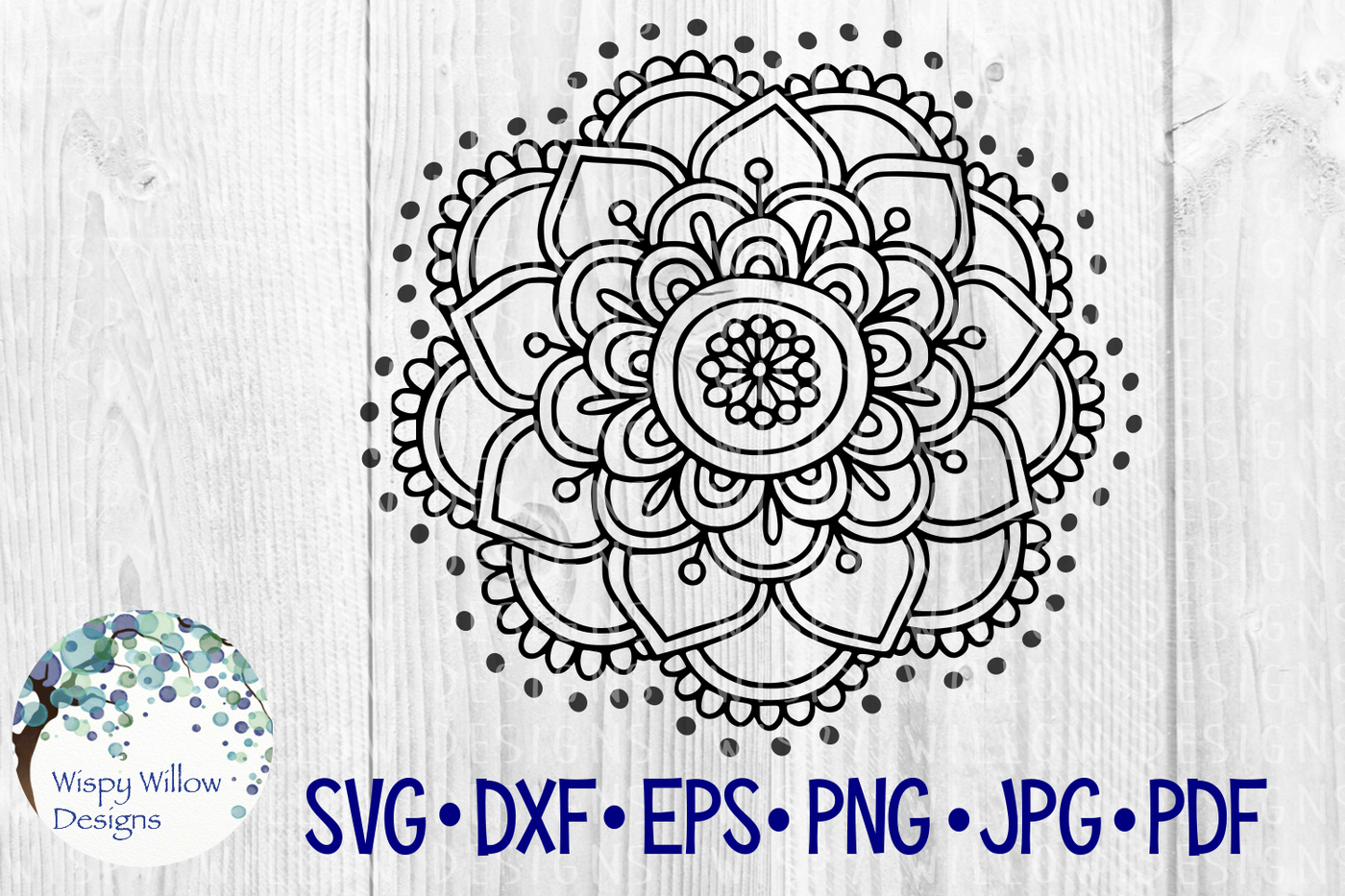 Mandala Flower Cut File SVG/DXF/EPS/PNG/JPG/PDF By Wispy Willow Designs
