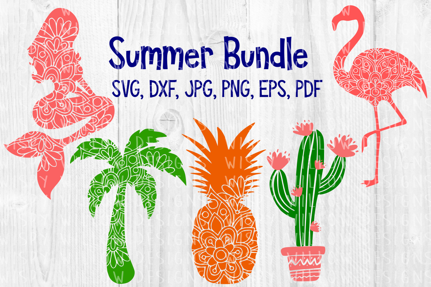 Download Summer Mandala Bundle Mermaid Palm Tree Pineapple Flamingo Cactus By Wispy Willow Designs Thehungryjpeg Com