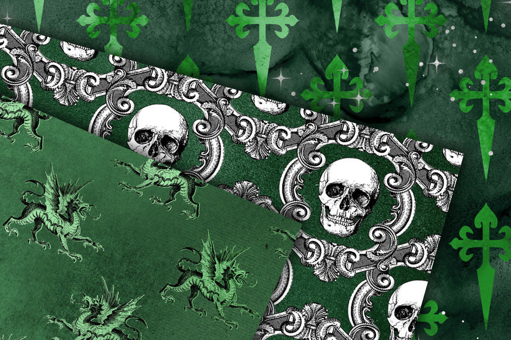 Green Gothic Digital Paper By Digital Curio