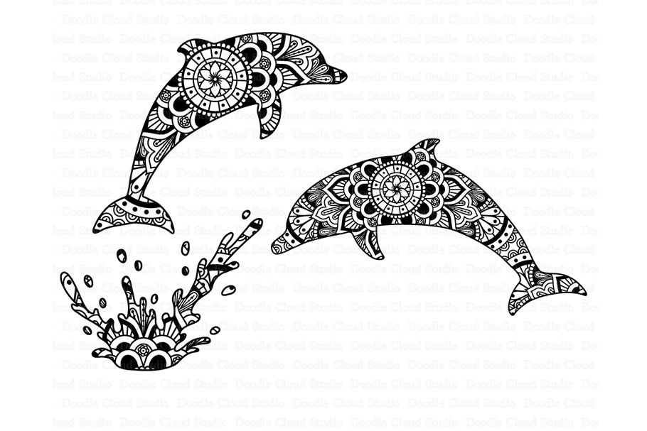 Dolphin Mandala Svg Zentangle Svg Mandala Dolphin Svg Files By Doodle Cloud Studio Thehungryjpeg Com