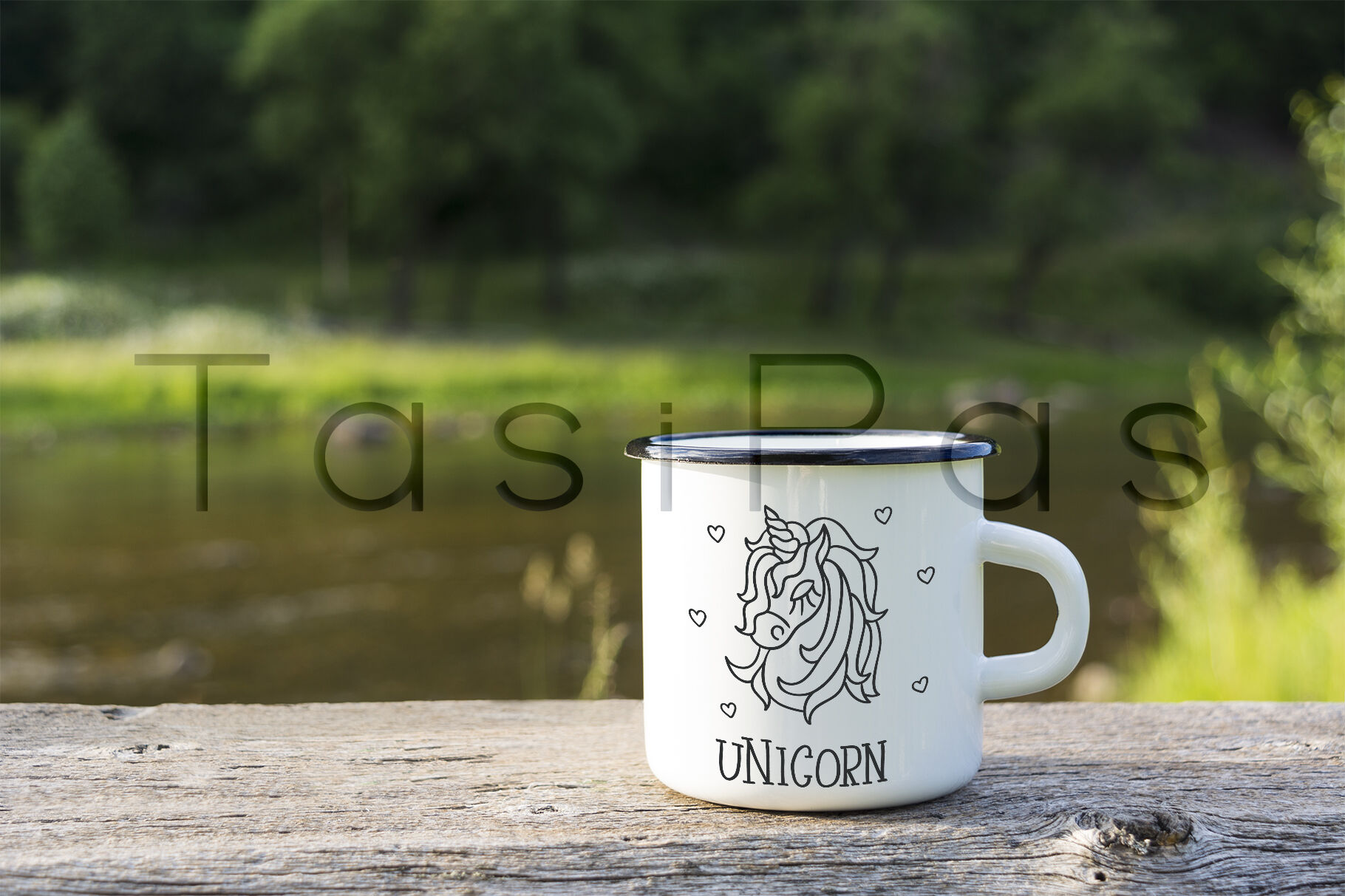 Download White campfire enamel mug mockup river view. By TasiPas | TheHungryJPEG.com