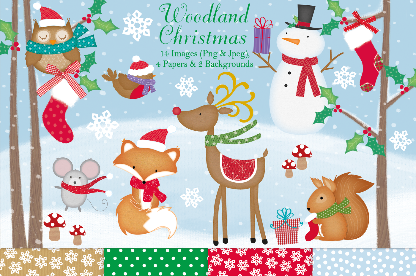 Christmas Clipart Woodland Christmas Graphics Illustrations By Jo Kavanagh Designs Thehungryjpeg Com