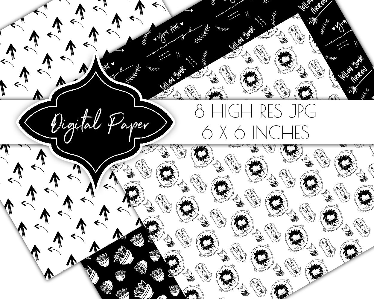 Scandinavian Digital Paper, Black and White Background Pattern By ...